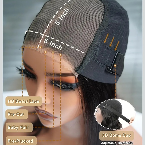 Glueless 10 Inch Bob Wig 5x5 HD Lace Natural Black Pre Plucked Human Hair - Picture 6 of 8